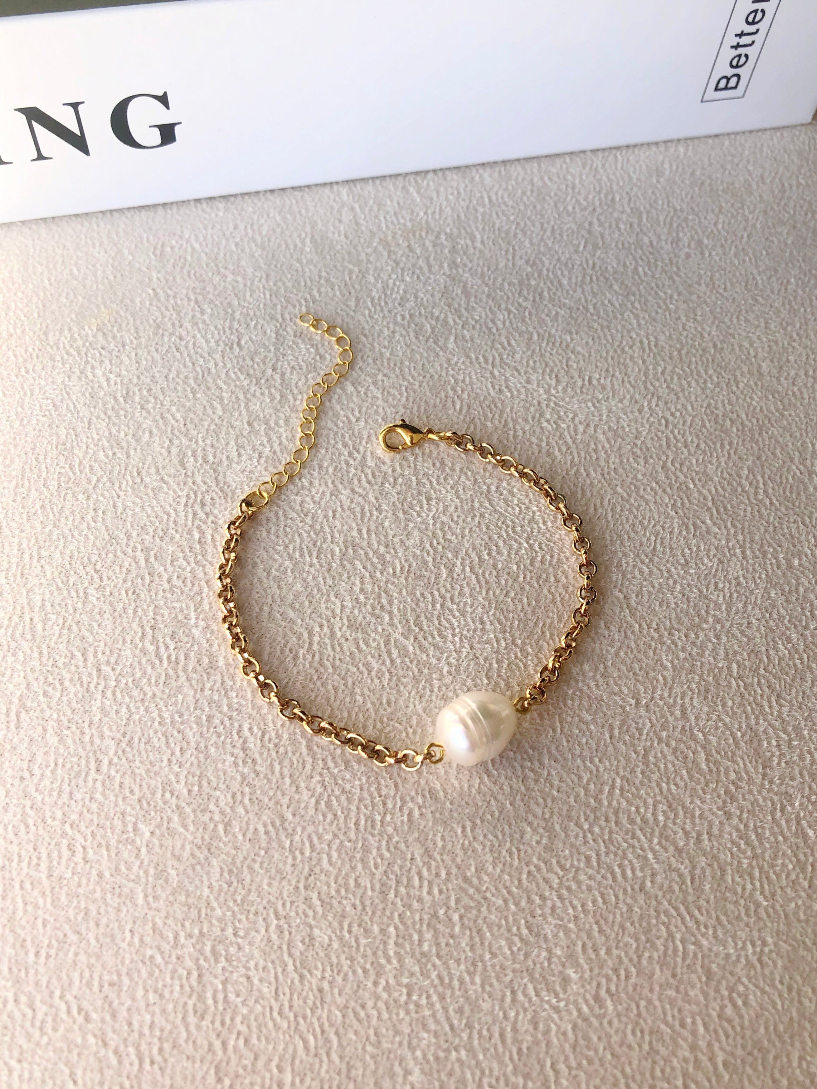 Pulseira Corrente Mini Portuguesa E Pérola 16cm