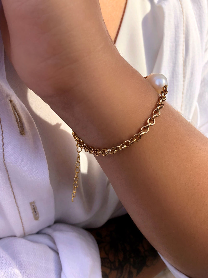 Pulseira Corrente Mini Portuguesa E Pérola 16cm