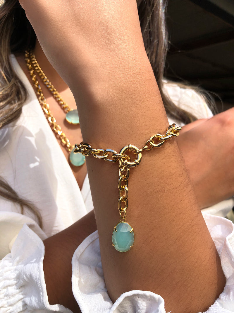 Pulseira Corrente Oval Leve Oval Acrílica Caribe Fecho Bóia 22cm