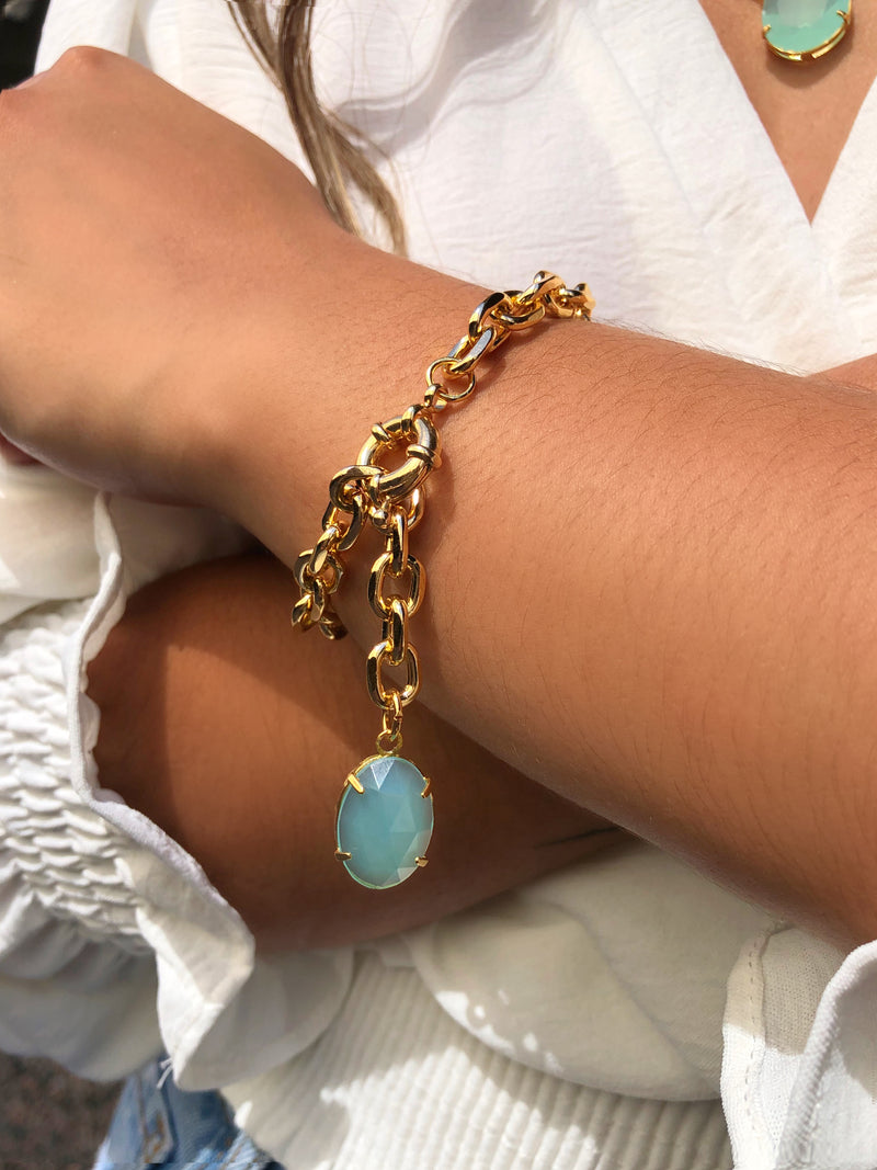 Pulseira Corrente Oval Leve Oval Acrílica Caribe Fecho Bóia 22cm