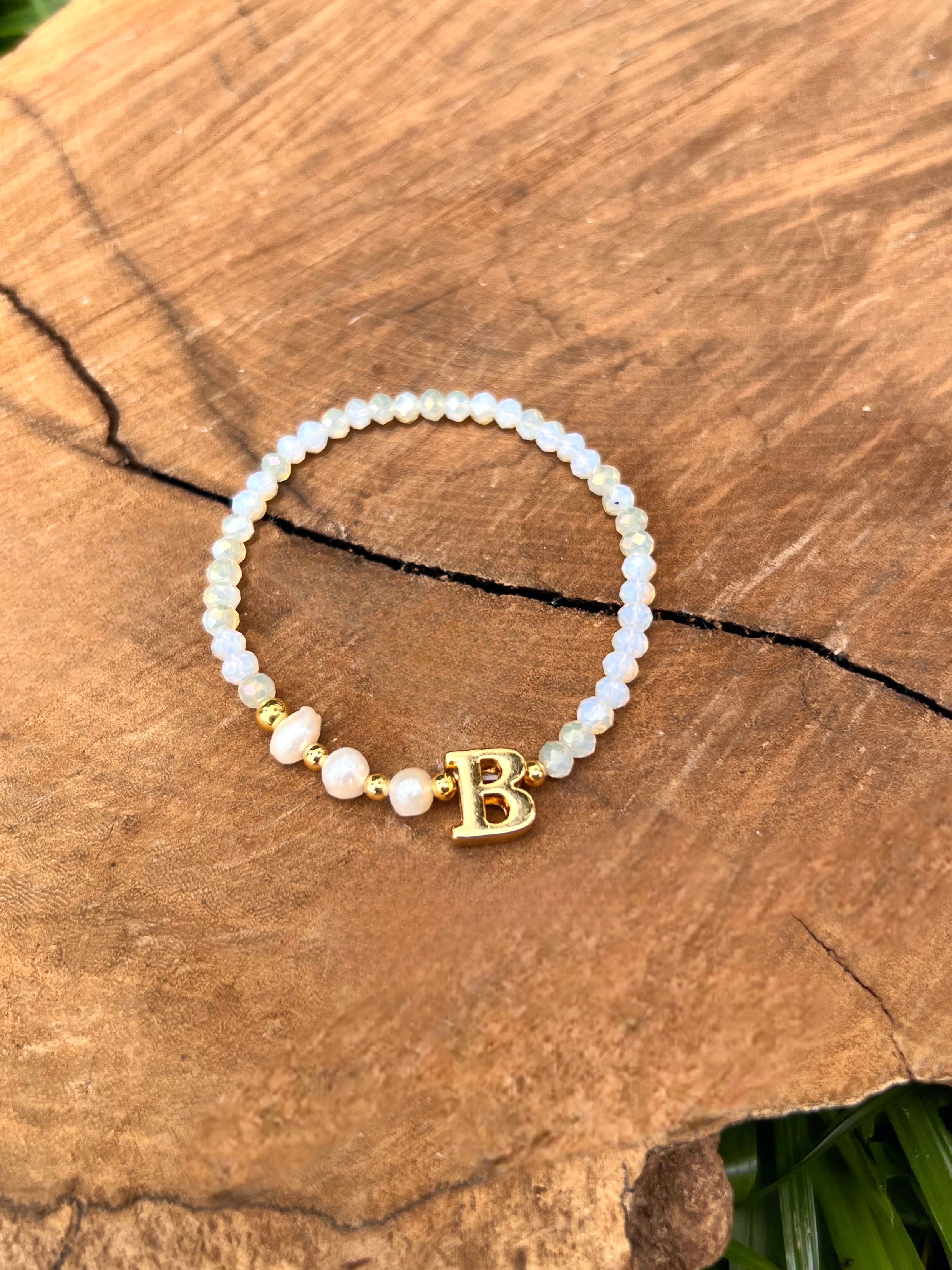 Pulseira Cristais Com Bolinhas, Mini Pérolas Personalizado Com Letra
