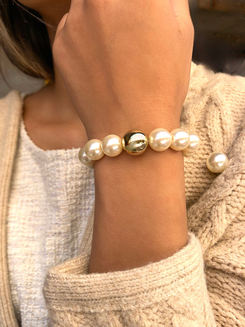 Pulseira De Pérolas Bola Ouro