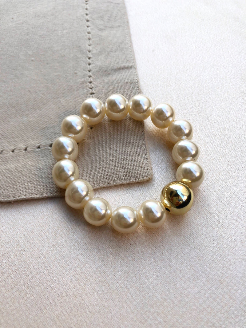 Pulseira De Pérolas Bola Ouro