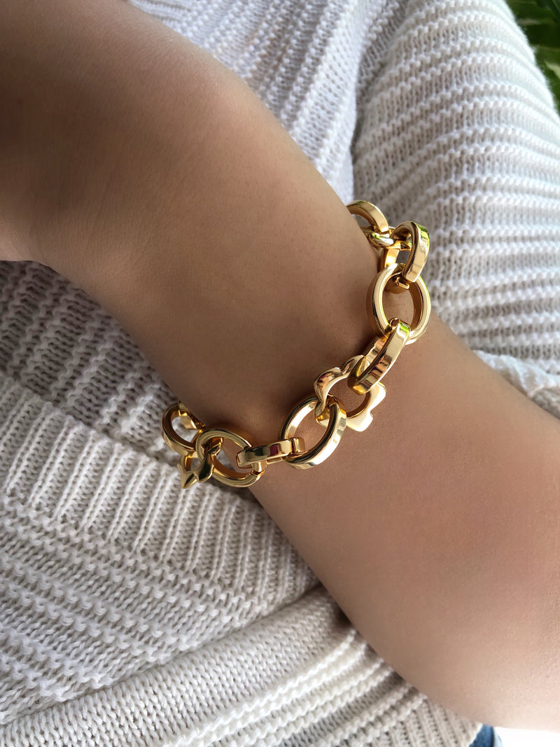 Pulseira Olívia Corrente Elos Ovais E Flores 18 cm