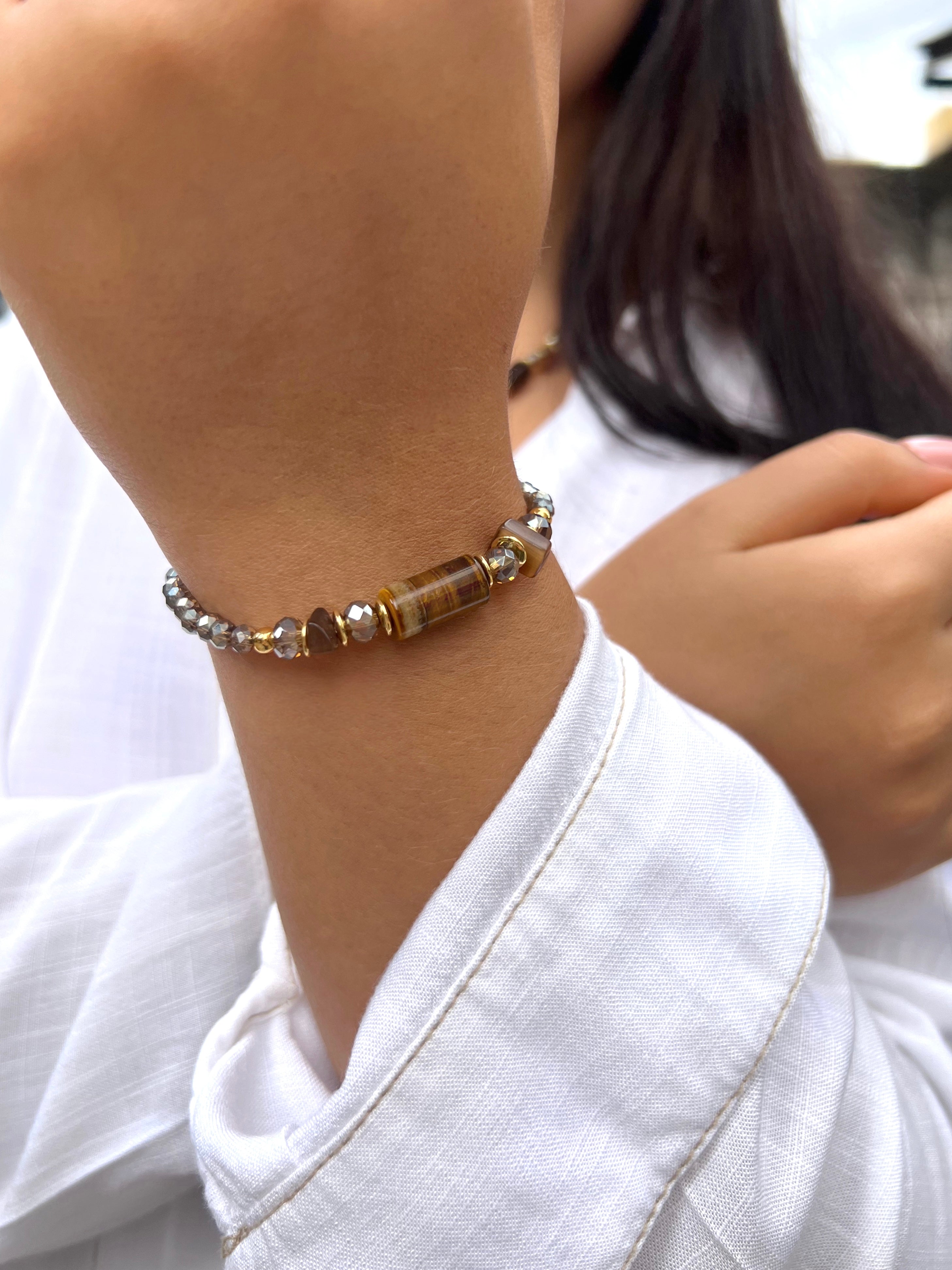 Pulseira Pedra Natural Ágata Marrom 17cm
