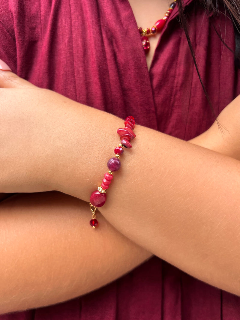 Pulseira Pedra Natural Jade Rubi 18cm