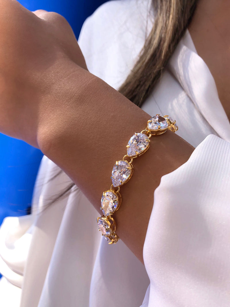 Pulseira Riviera Gotas  Zircônias Brancas E Fecho Bóia 18cm