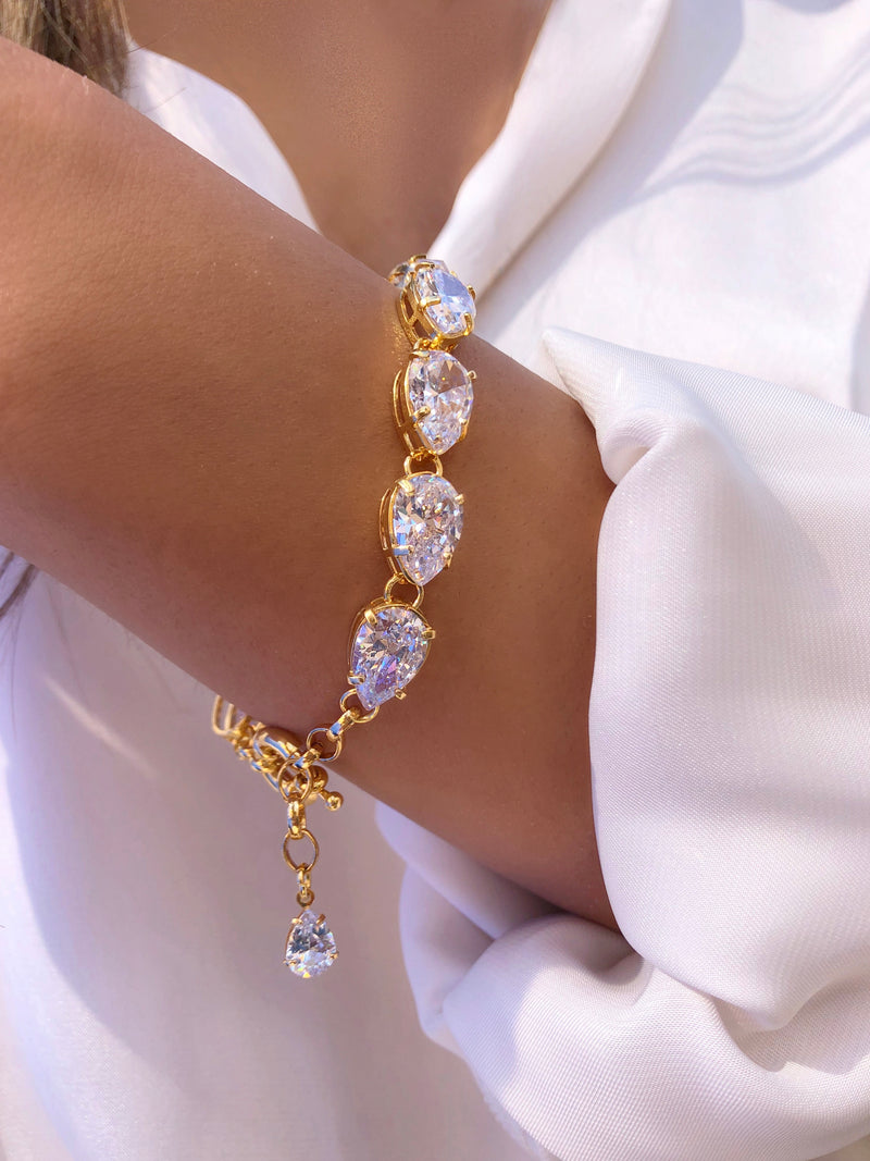 Pulseira Riviera Gotas  Zircônias Brancas E Fecho Bóia 18cm