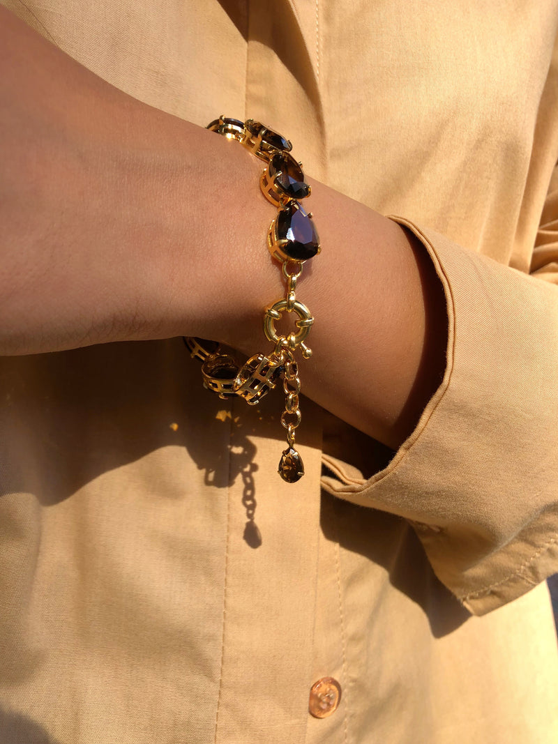 Pulseira Riviera Gotas Cor Marrom E Fecho Bóia 18cm