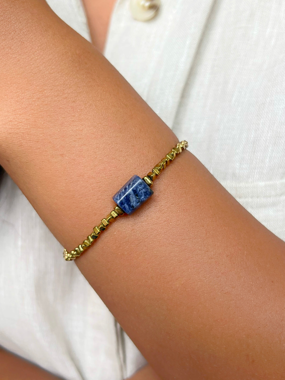 Pulseira Hematita Com Pedra Natural Sodalita 17cm
