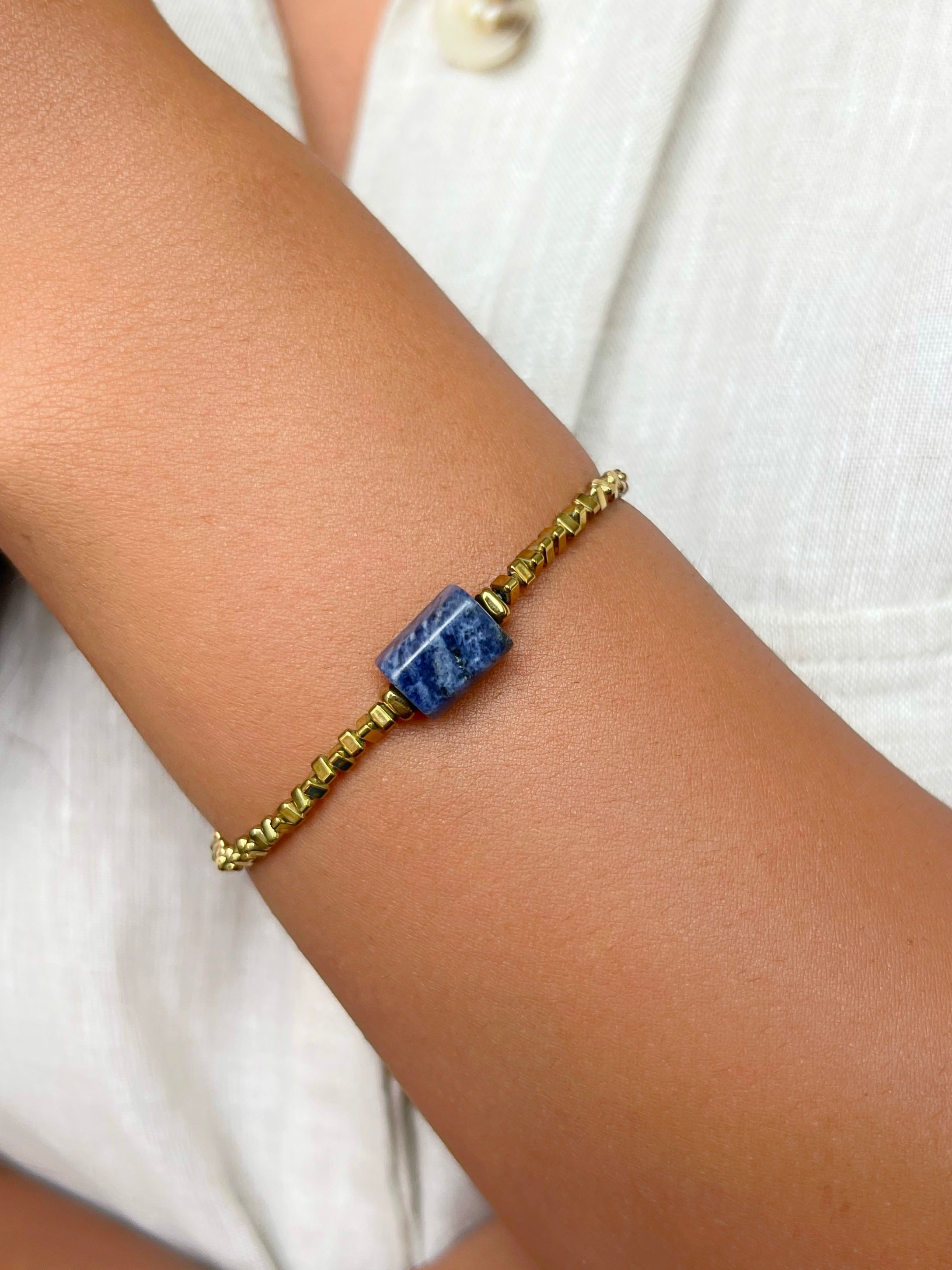 Pulseira Hematita Com Pedra Natural Sodalita 17cm