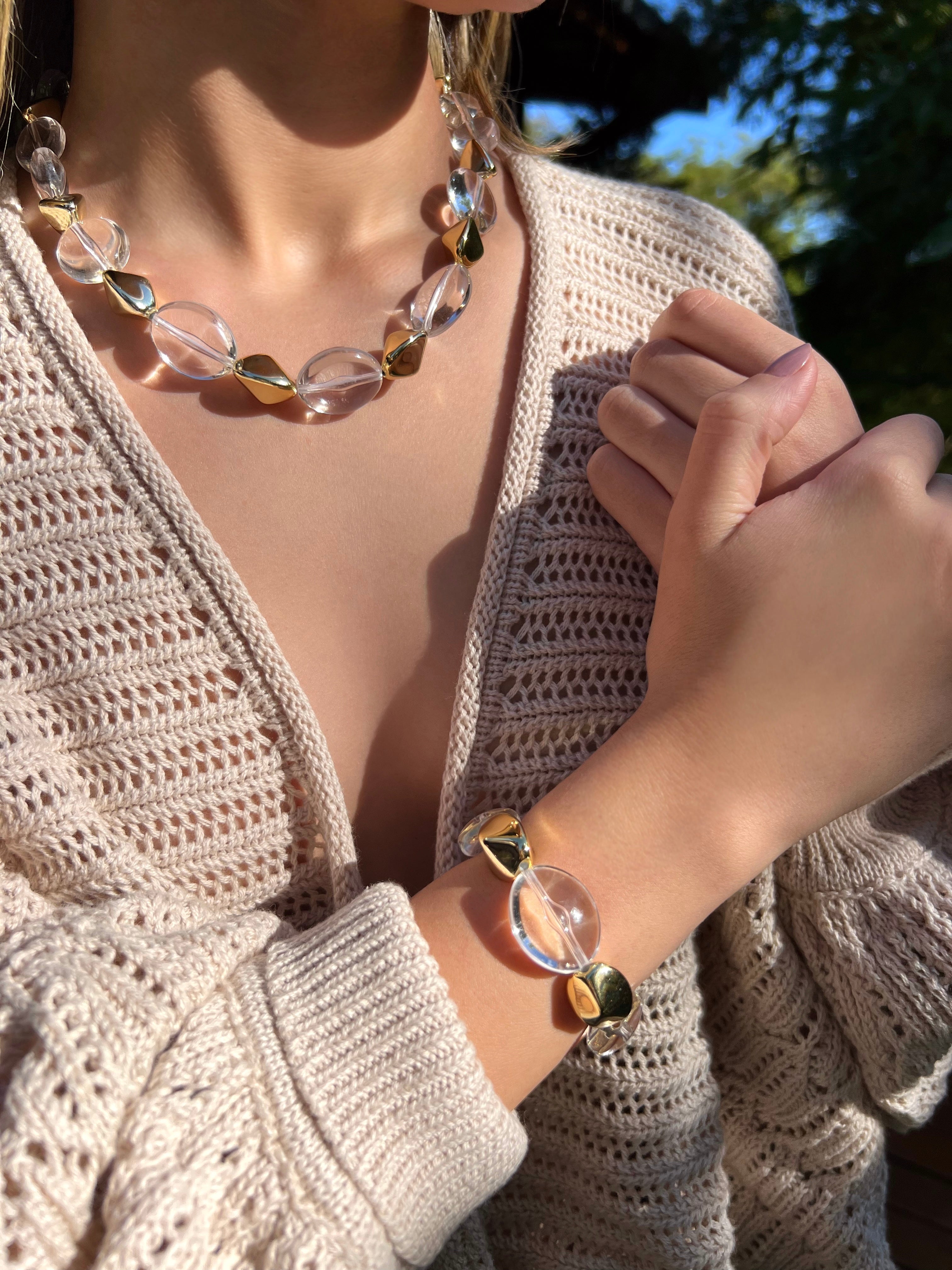 Pulseira Pedras Orgânicas Transparentes 18cm