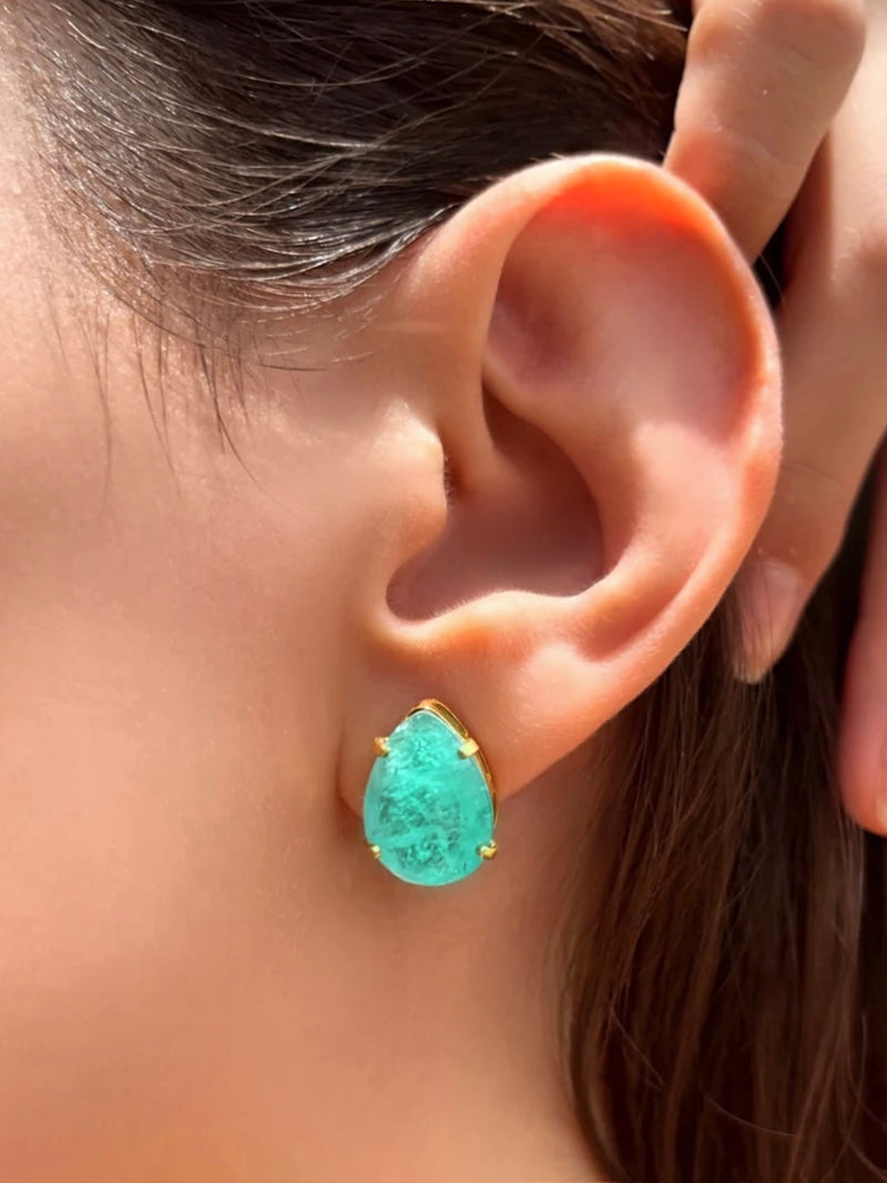 Par De Brincos Gota Cristal Lapidado Fusion Cor Turmalina Paraíba