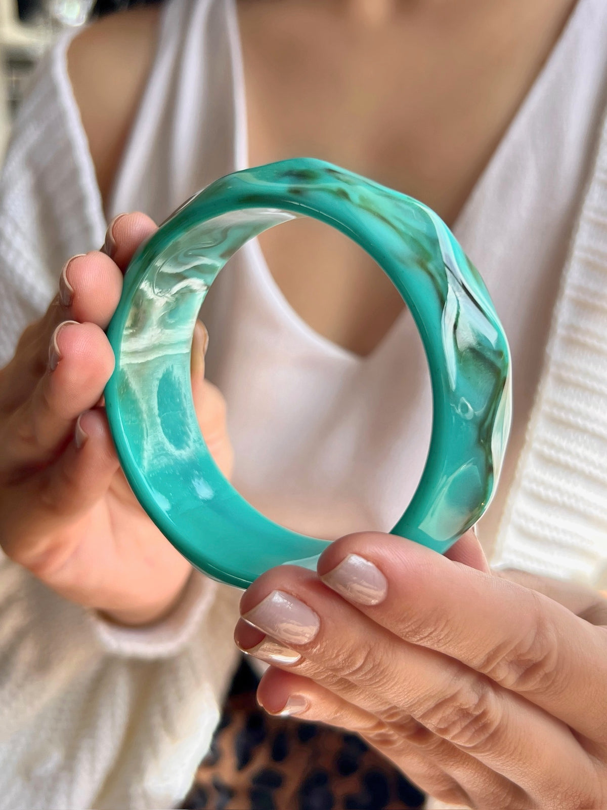 Bracelete Acrílico Redondo Cor Turquesa