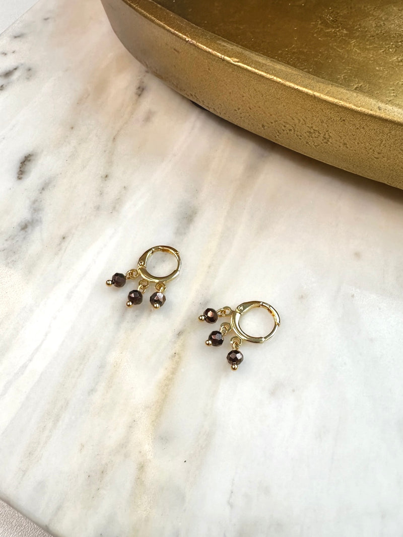 Última Peça!!! Brinco Argola Com Cristais Marrom Metalizado