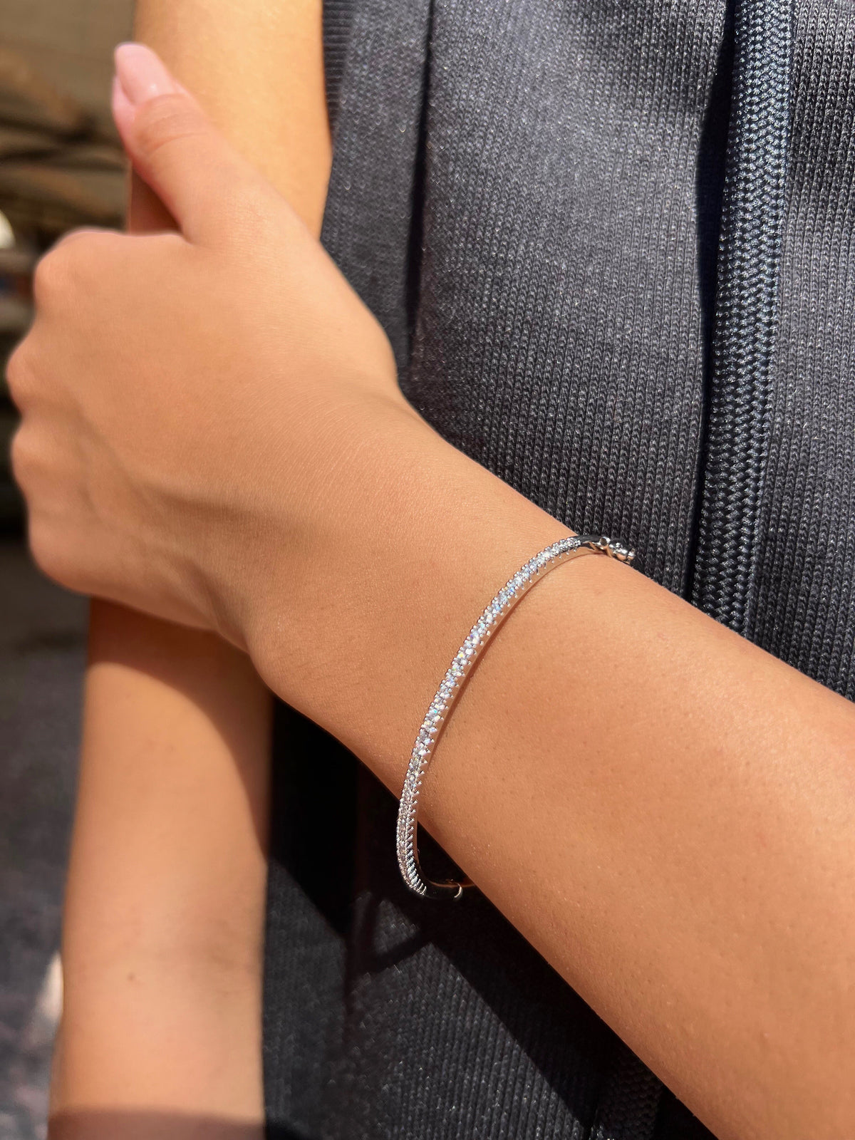 Bracelete Fino Ródio Branco Com Micro Zircônias - Tiff Joias