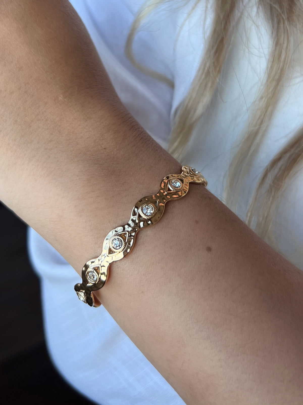 Bracelete Olho Egípcio Com Zircônia em Banho Ouro 17cm - Tiff Joias