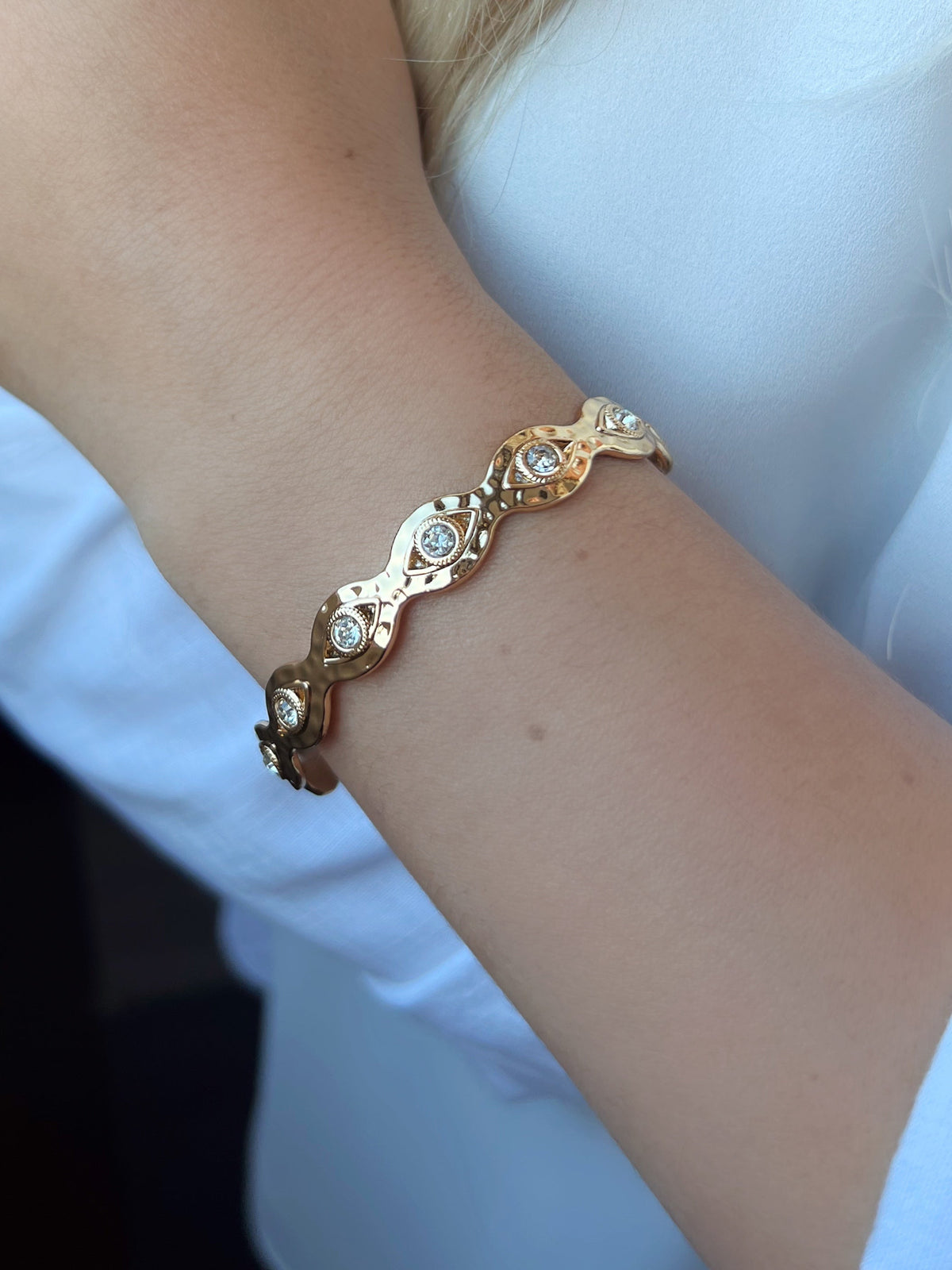 Bracelete Olho Egípcio Com Zircônia em Banho Ouro 17cm - Tiff Joias
