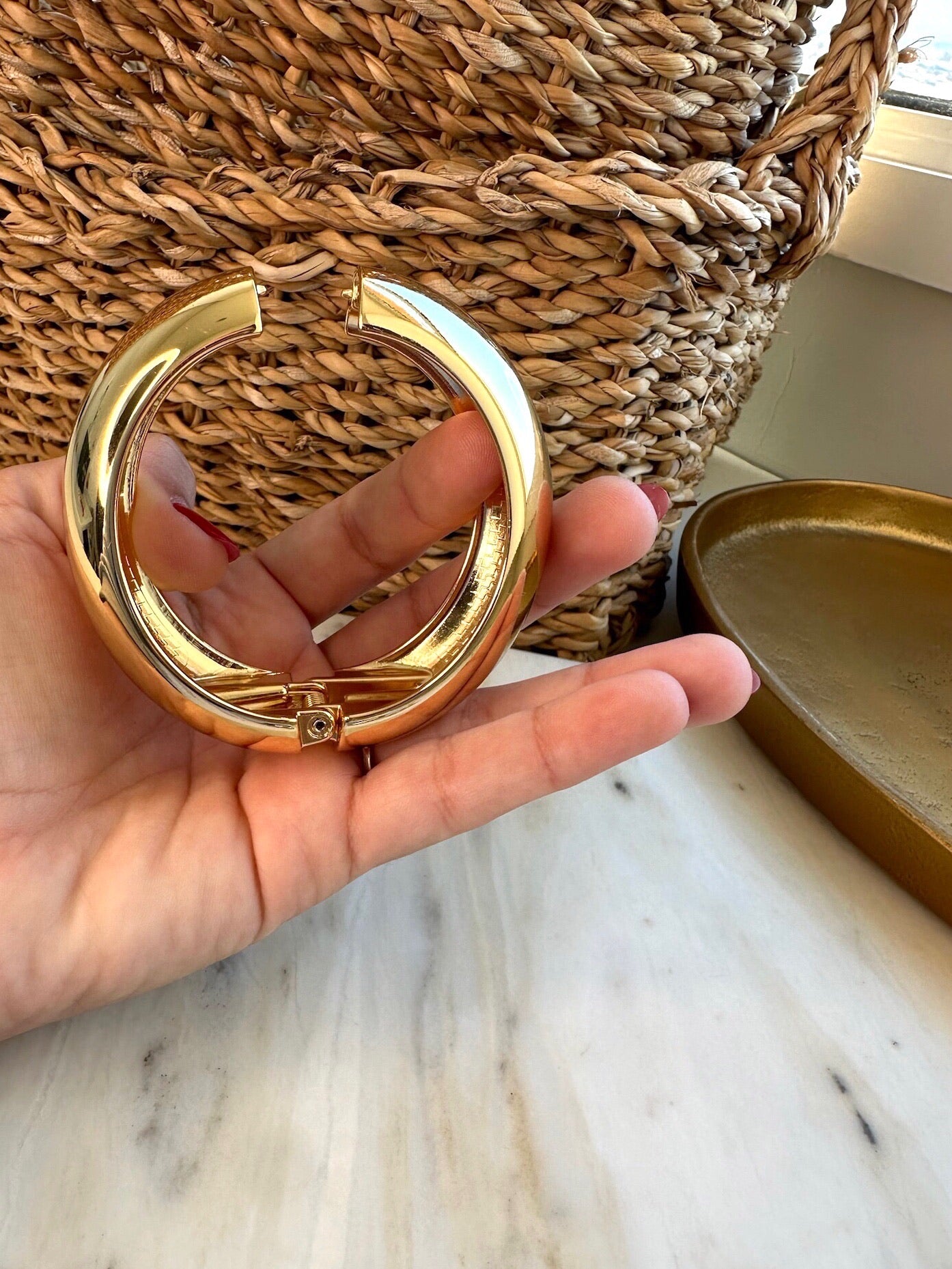 Bracelete Puff Em Banho Ouro 18cm