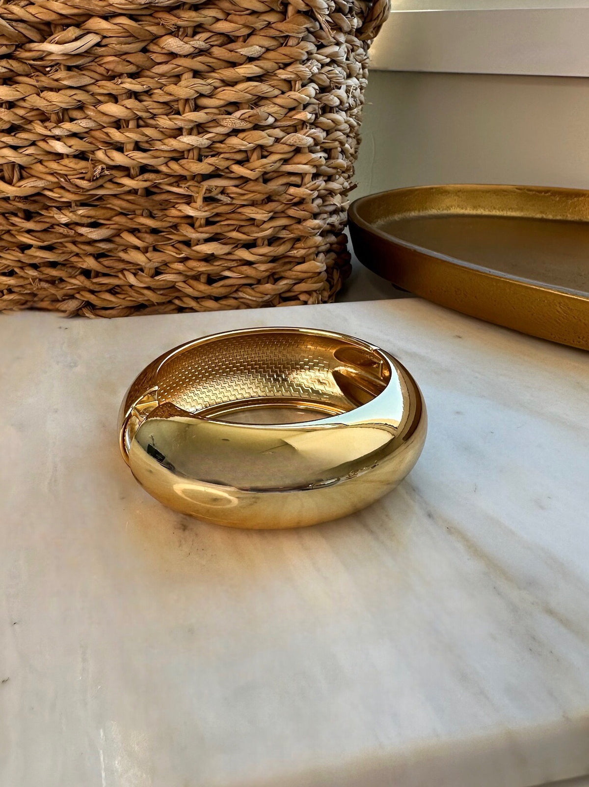 Bracelete Puff Em Banho Ouro 18cm