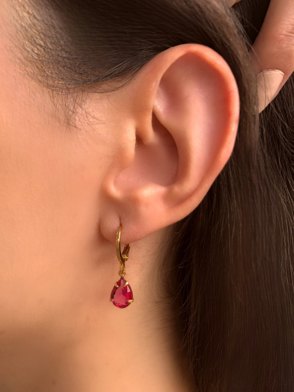 Brinco Argola E Gotinha Cor Pink - Tiff Joias