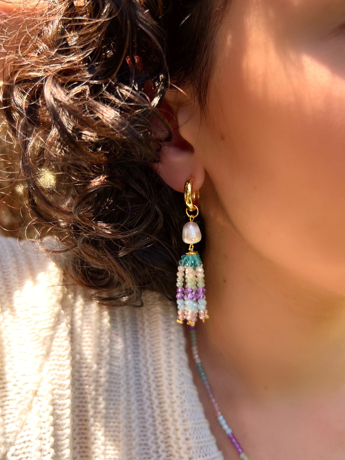 Brinco Argola Pérola Tassel Mix Algodão Doce - Tiff Joias