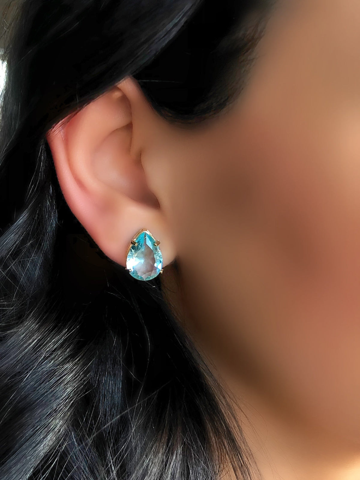 Brinco Gota Cristal Cor Água Marinha - Tiff Joias