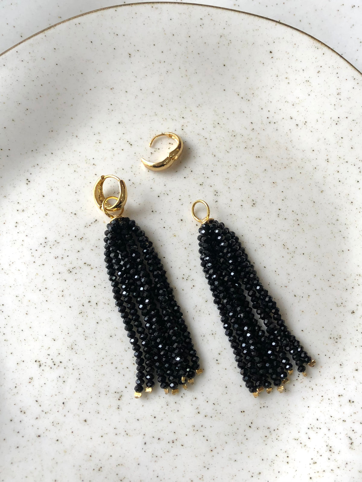 Brinco Tassel G Cristal Cor Ônix Preto - Tiff Joias