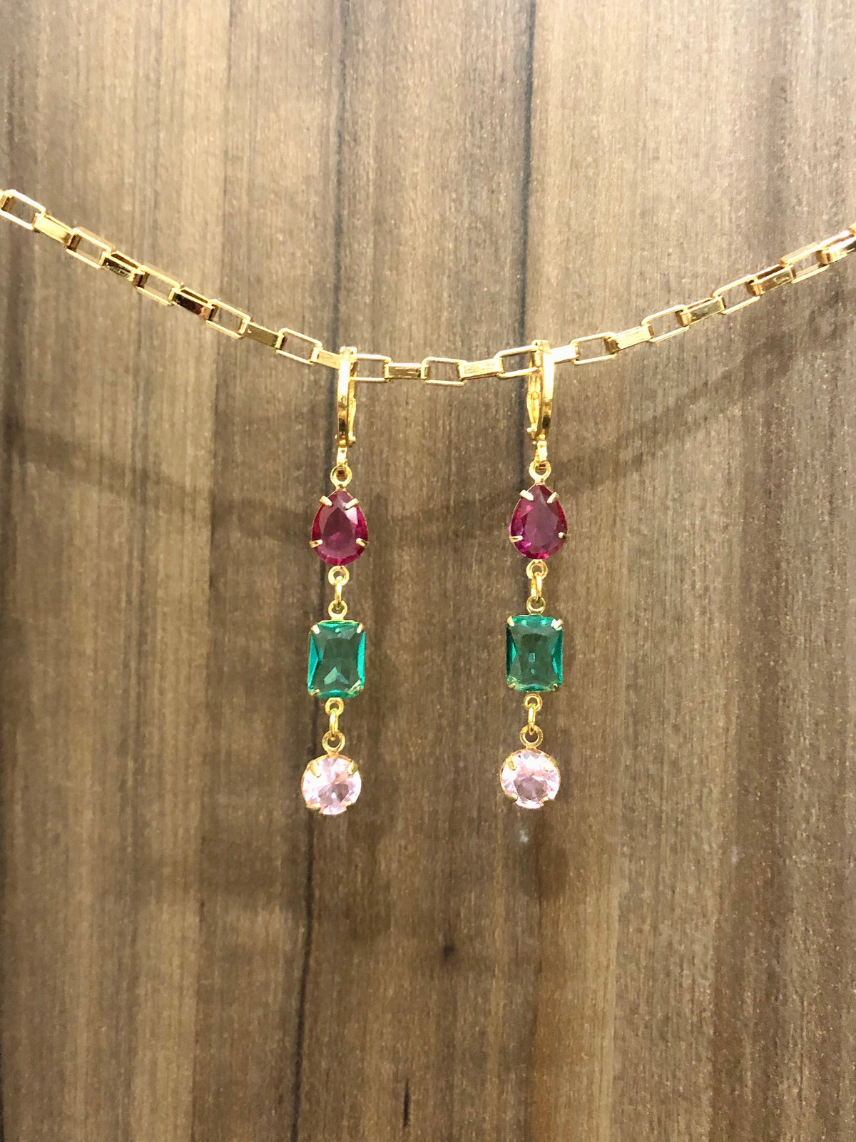 Brinco Três Pedras Pink, Turmalina Paraíba e Rosa - Tiff Joias