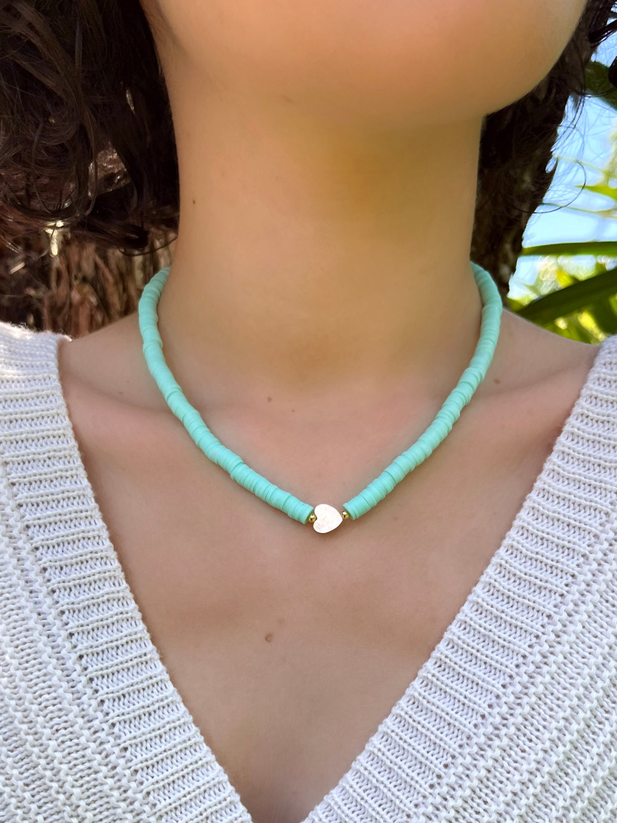Choker Betina Coração Madrepérola Discos Azul Bebê 40cm* - Tiff Joias