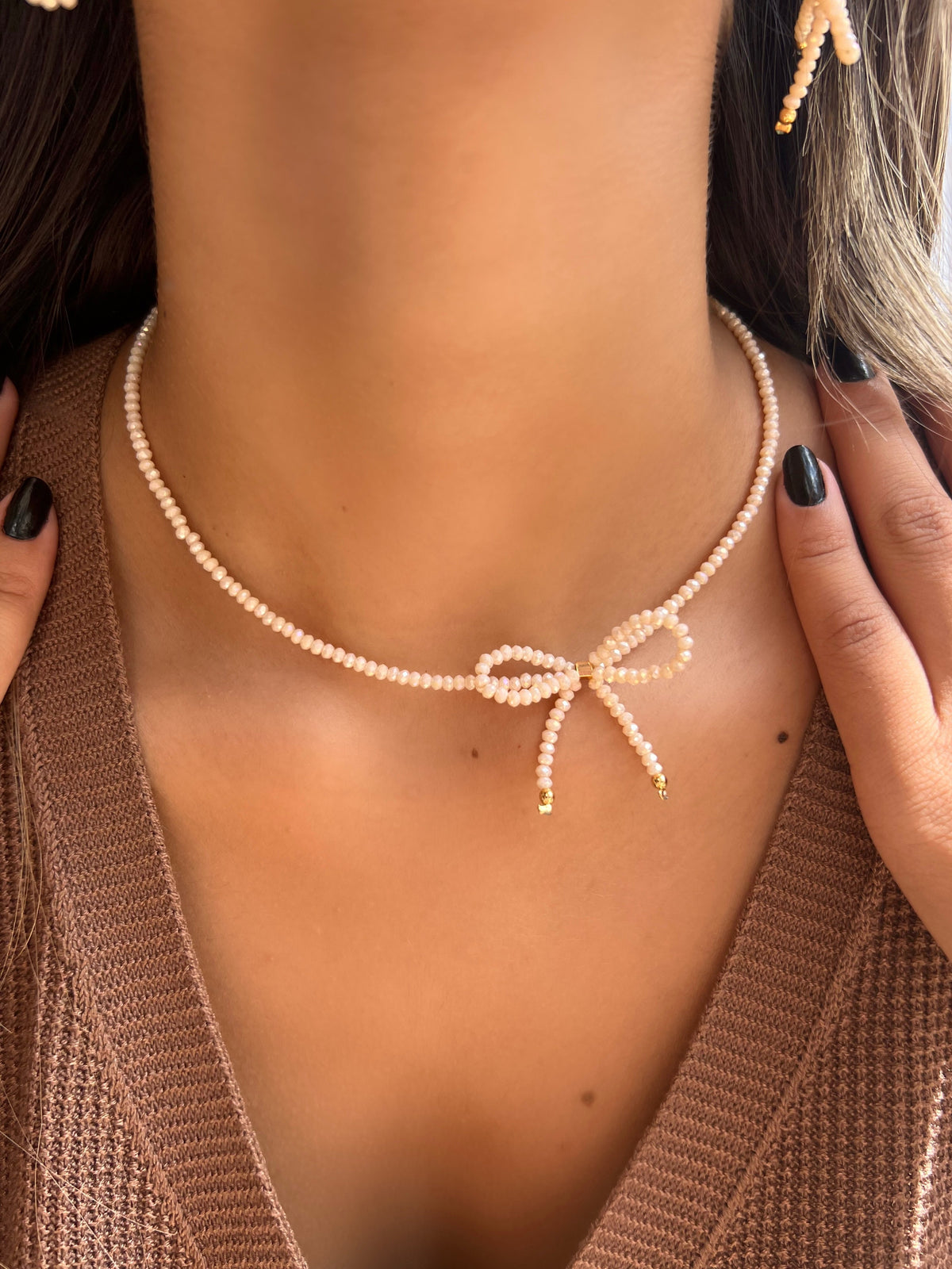 Choker Mini Laço Nude 38 cm - Tiff Joias