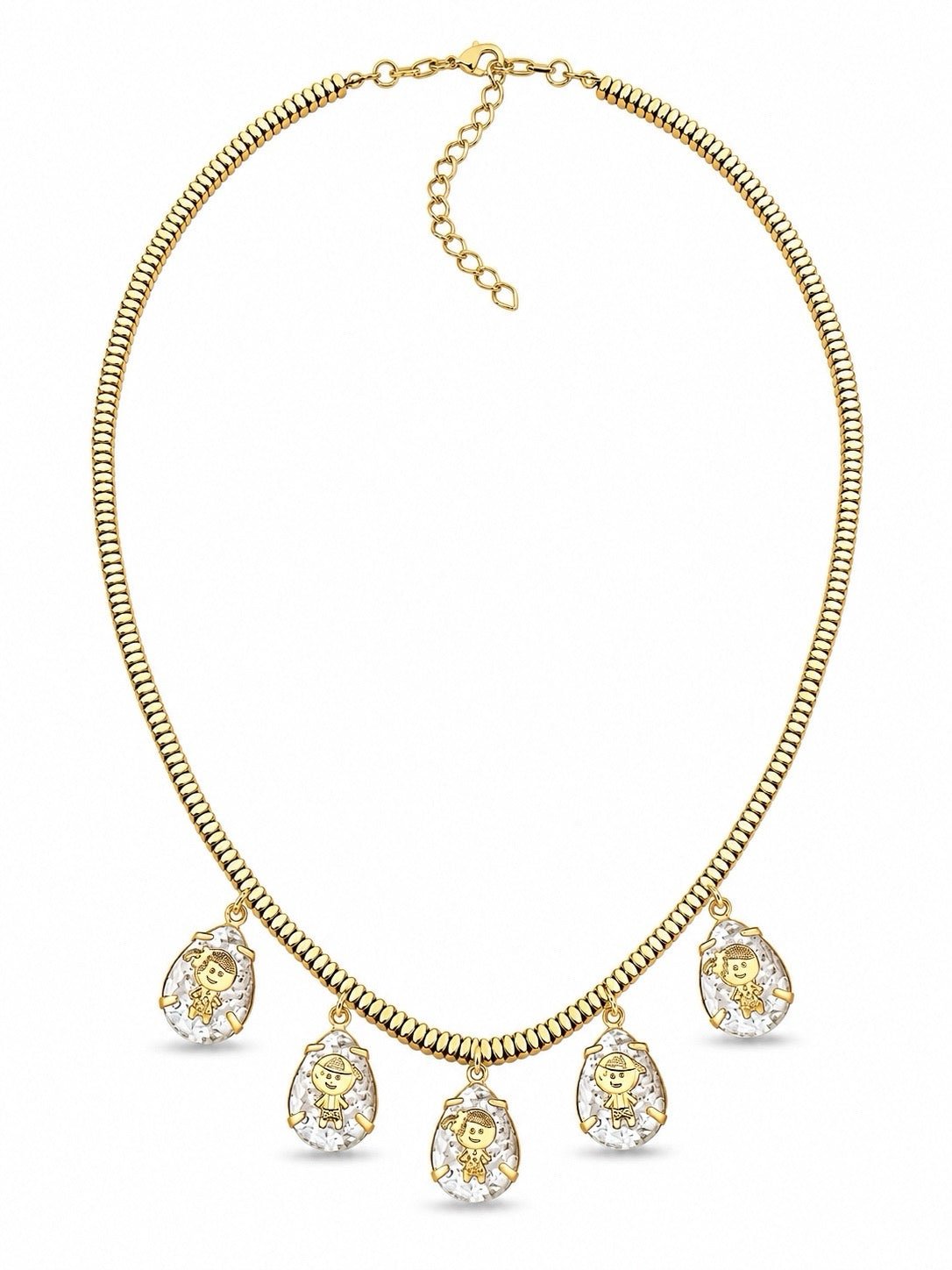 Colar 5 Filhos Hematita Banho Ouro Pin Cristal 45cm - Tiff Joias