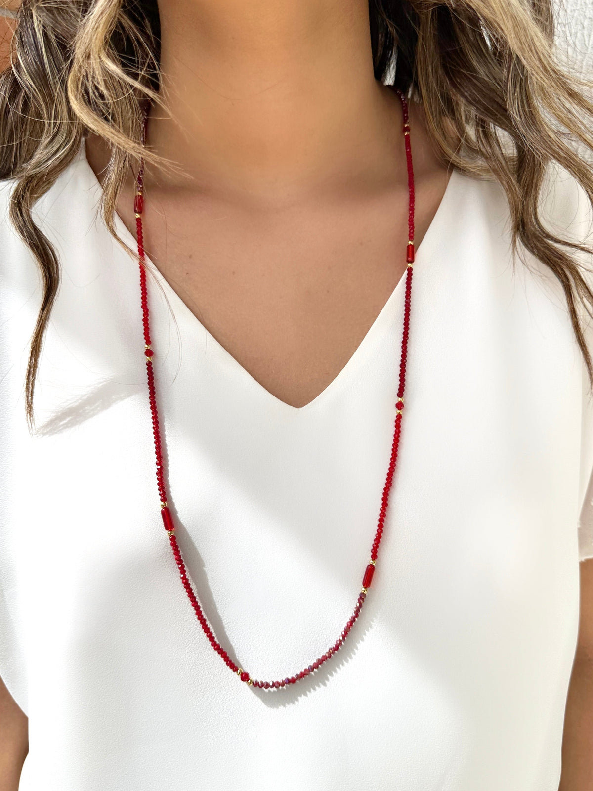 Colar Ana Em Cristais Vermelho Cherry Com 90cm - Tiff Joias