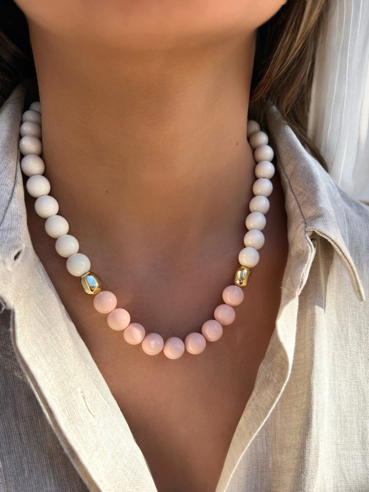 Colar Bolas Acrílicas Nude E Rosa 50cm - Tiff Joias