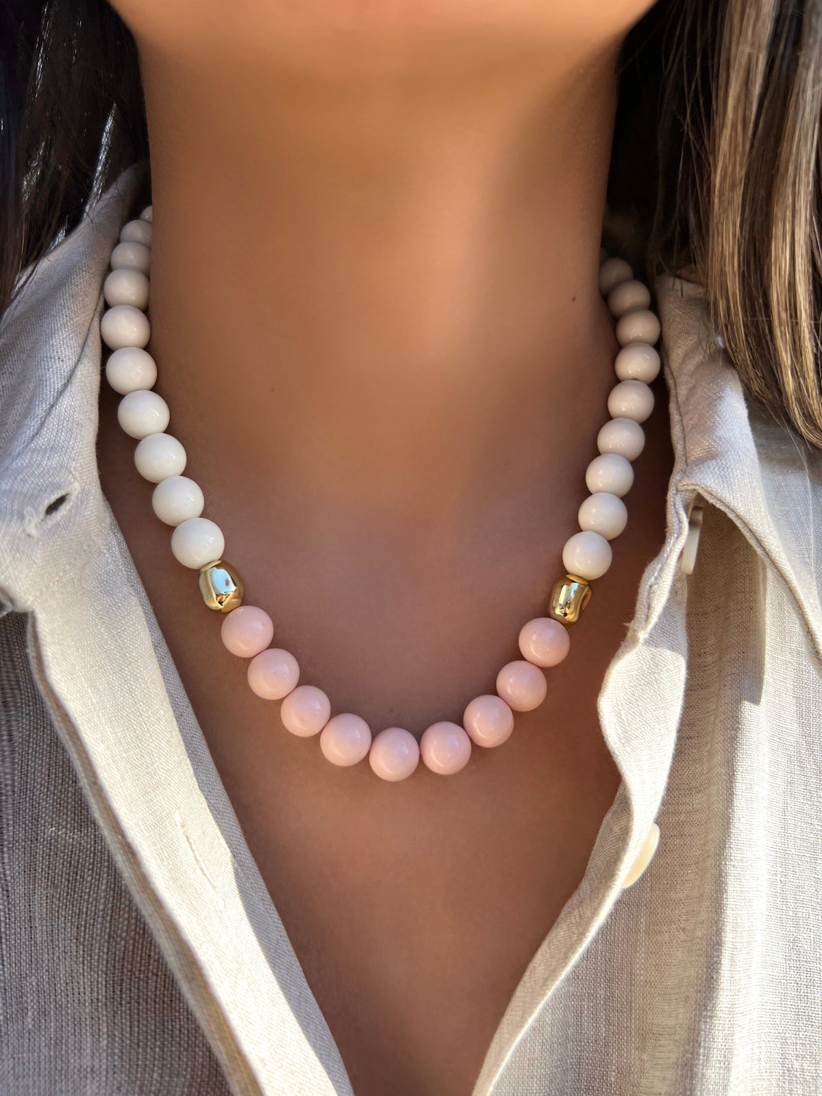Colar Bolas Acrílicas Nude E Rosa 50cm - Tiff Joias