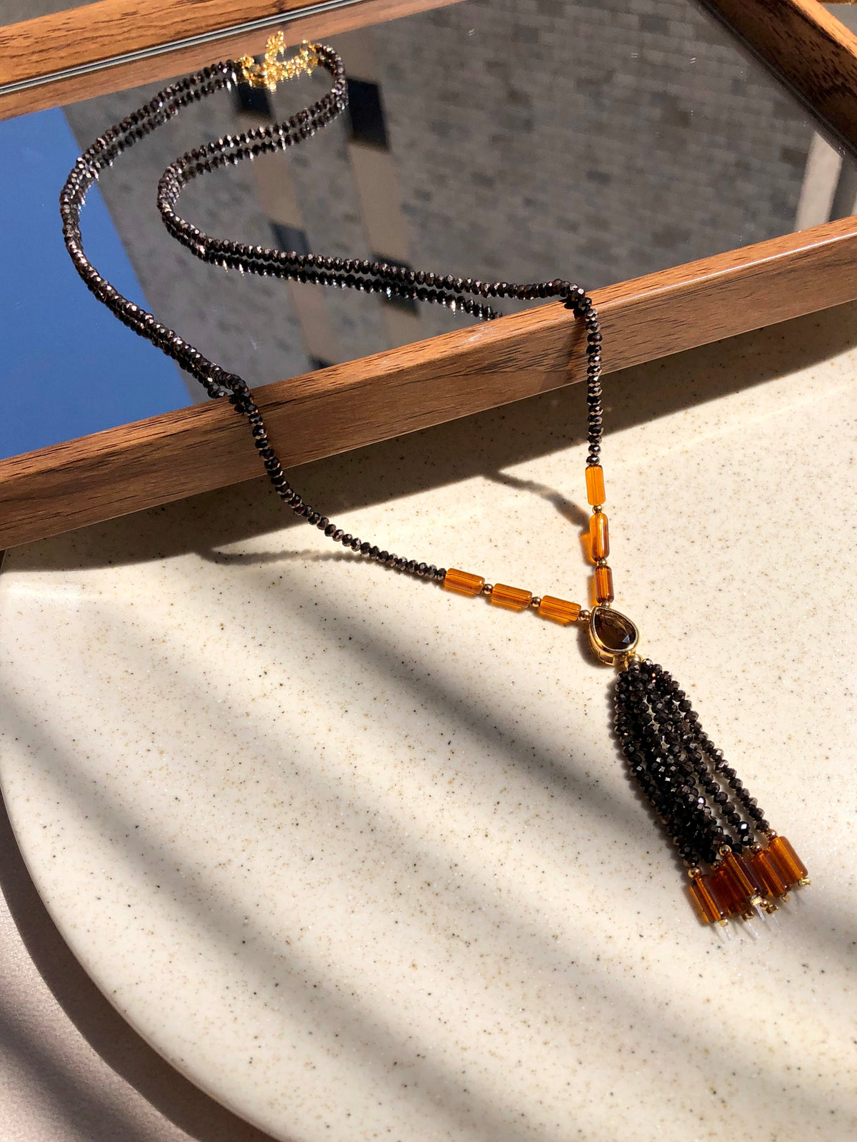 Colar Carol Cristais Lapidados Marrom Gota E Tassel 70cm - Tiff Joias