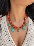 Colar Cascalho Acrílico Coral Com Pingentes Fundo do Mar Cor Turquesa 45cm - Tiff Joias