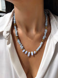 Colar Cascalho Jade Azul Com Hematitas Douradas 50cm - Tiff Joias