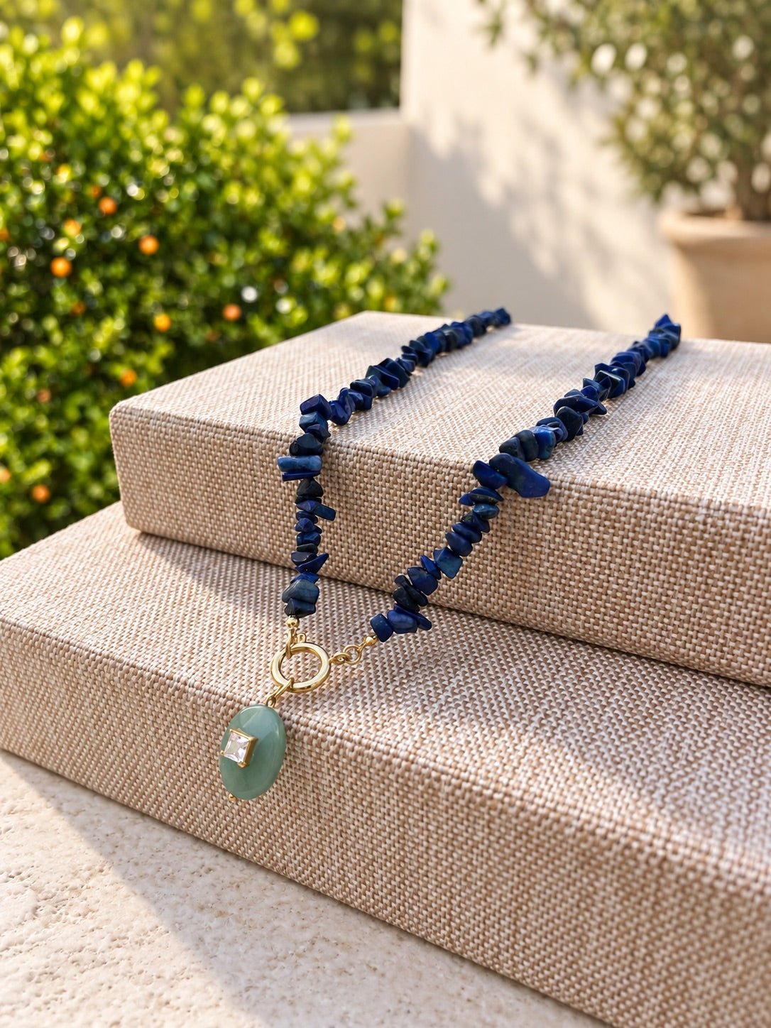 Colar Cascalho Lapis Lazuli Com Pedra Quartzo Verde e Zircônia 55cm - Tiff Joias
