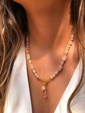 Colar Celina Em Pedra Natural Quartzo Rosa Fecho Boia 50cm - Tiff Joias