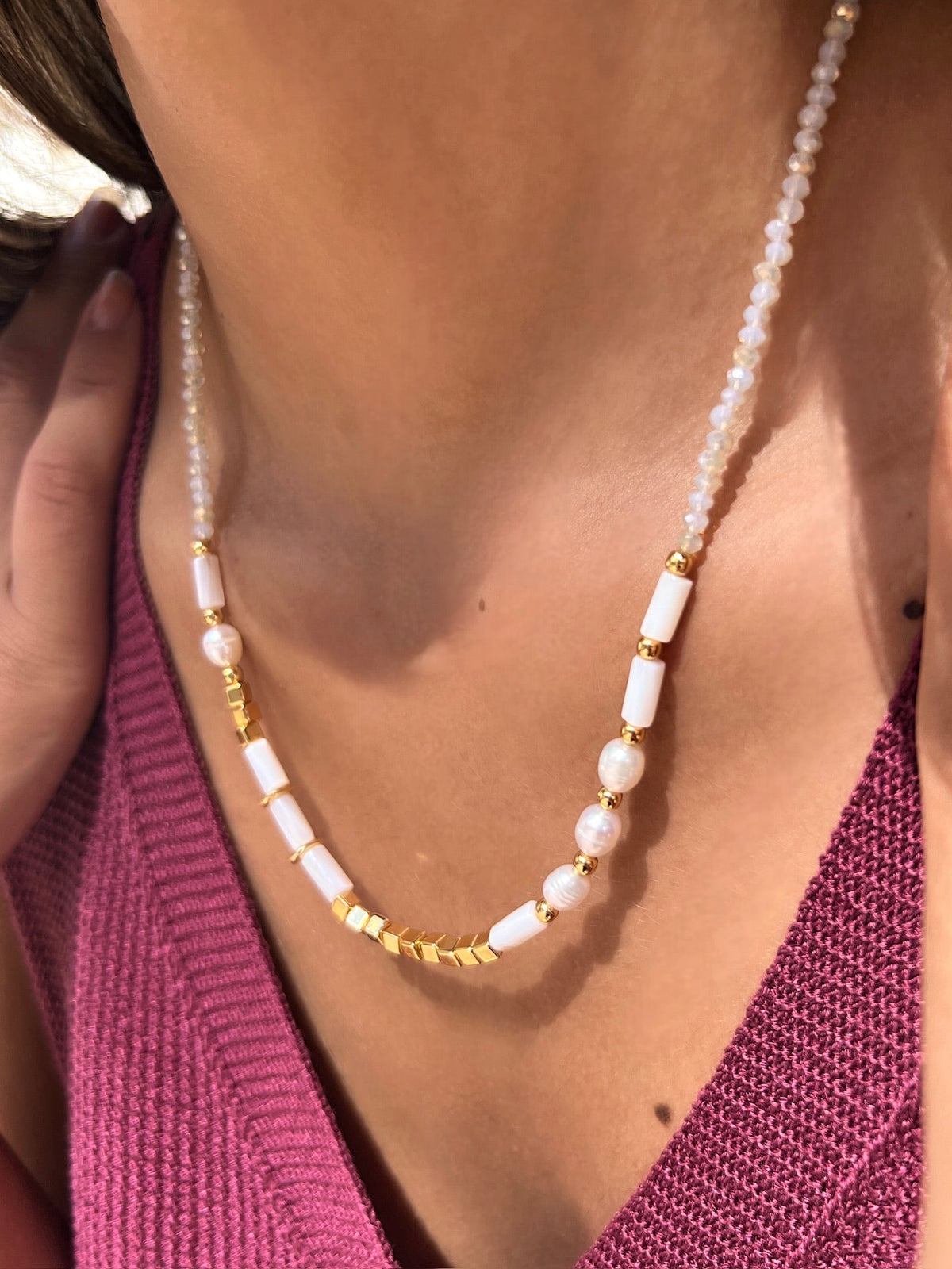 Colar Com Madrepérola E Cubos Isabela 45cm - Tiff Joias