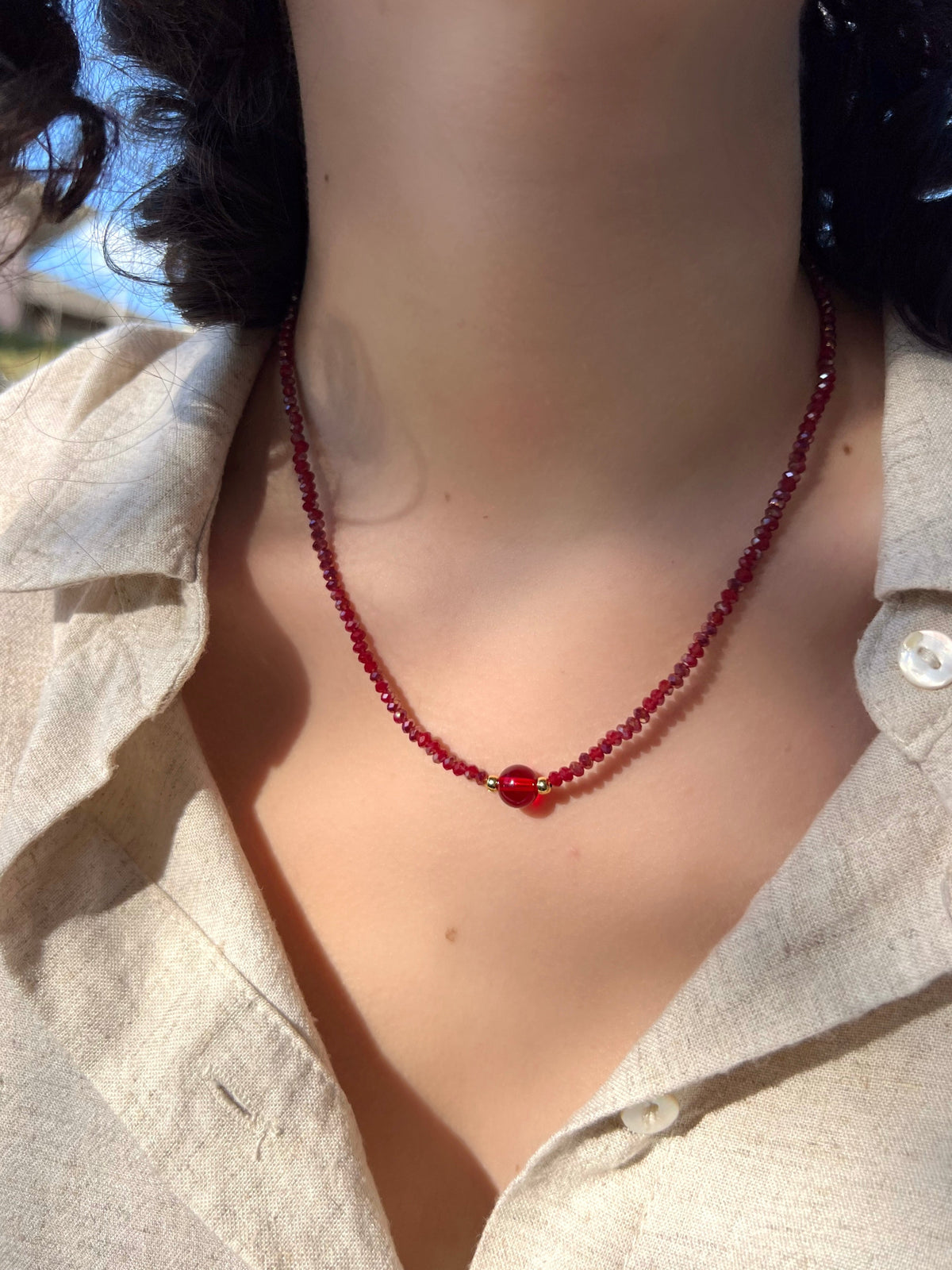 Colar Com Pedra Na Cor Vermelho Cherry 42cm - Tiff Joias