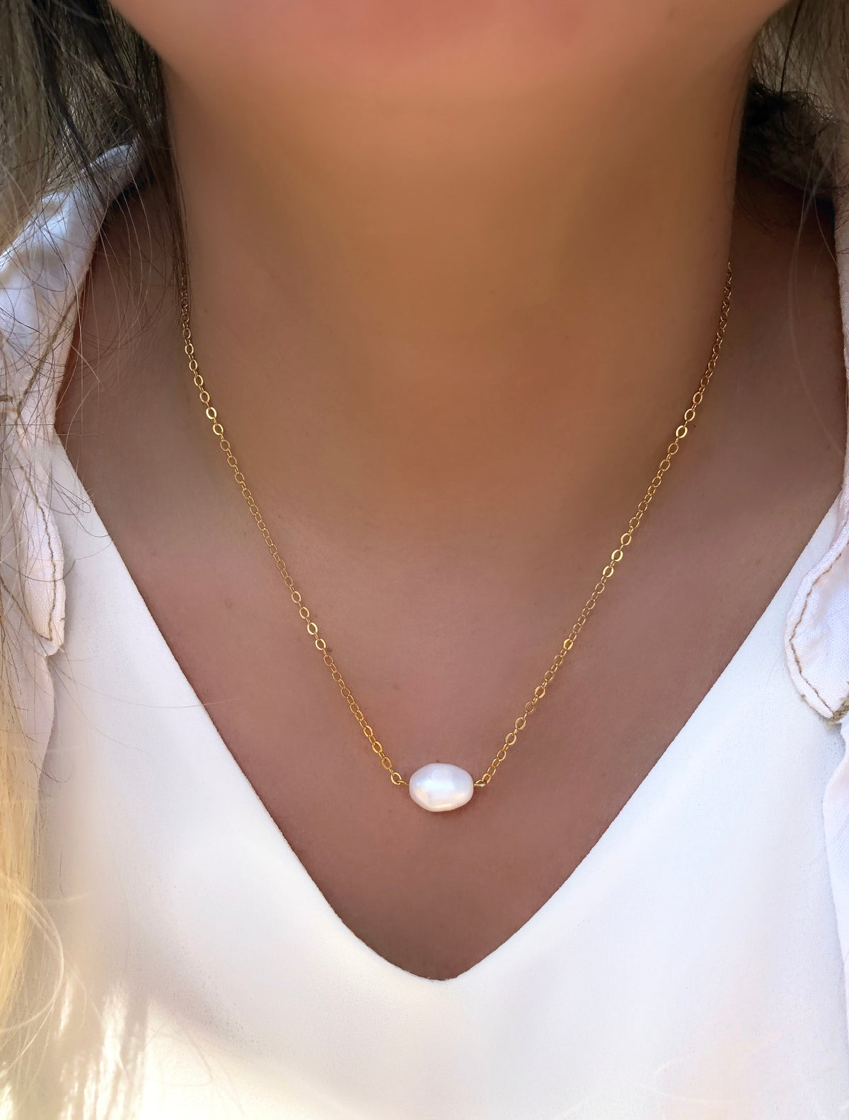 Colar Corrente Cadeado Com Mini Pérola Barroca Água Doce 45cm - Tiff Joias