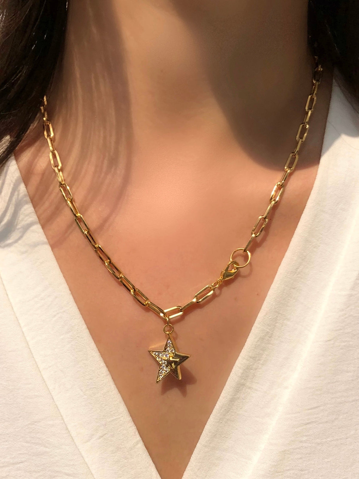 Colar Corrente Elos Fina Com Estrela Cravejada - Tiff Joias