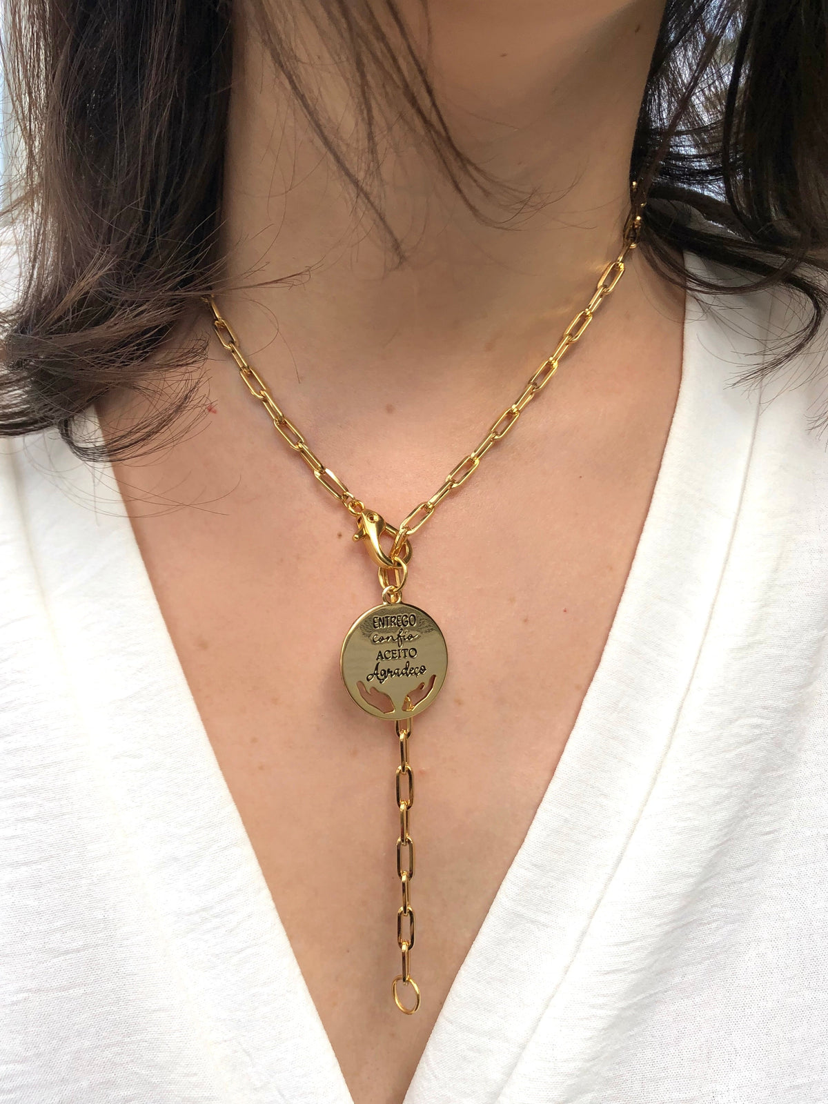 Colar Corrente Elos Fina Com Medalha Com Frase - Tiff Joias