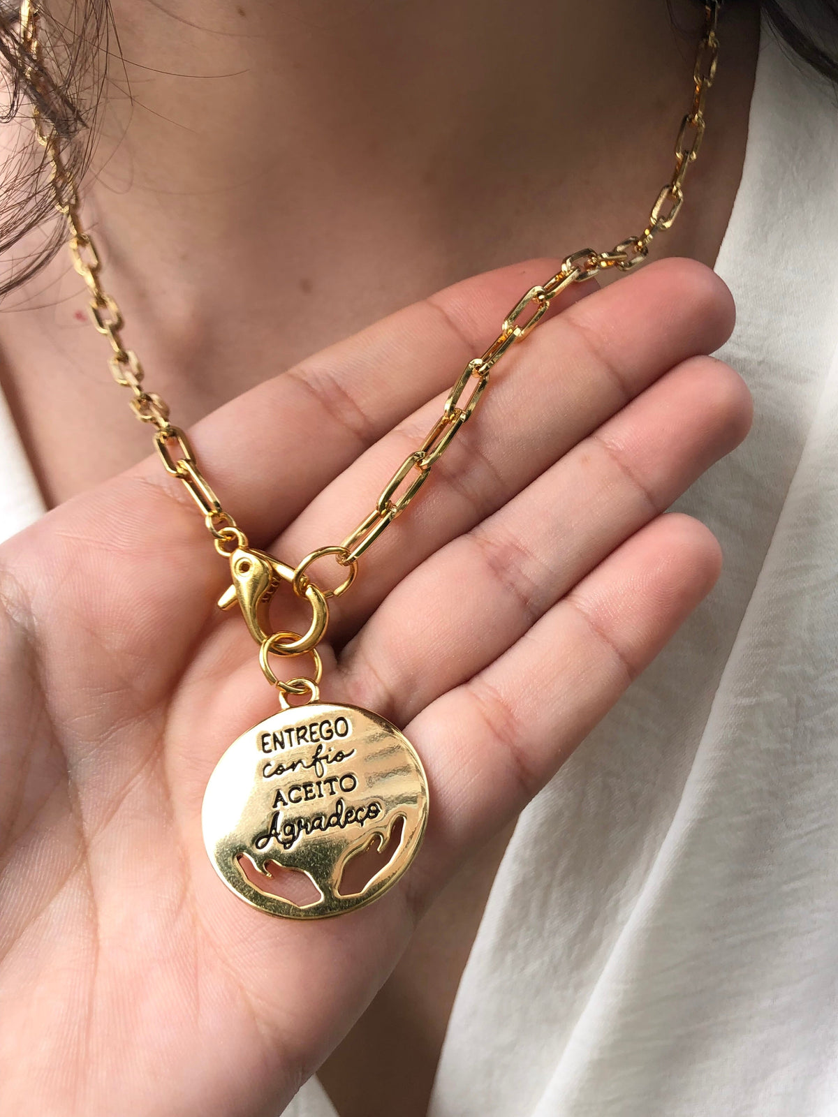 Colar Corrente Elos Fina Com Medalha Com Frase - Tiff Joias