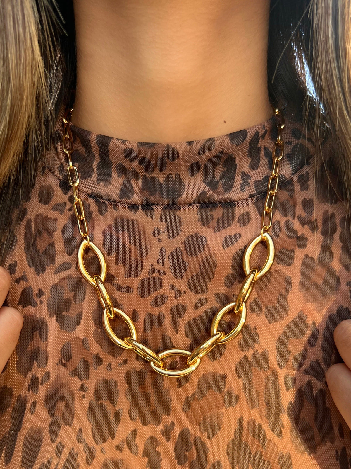 Colar Corrente Elos Grandes Navete Banho Ouro 45cm - Tiff Joias