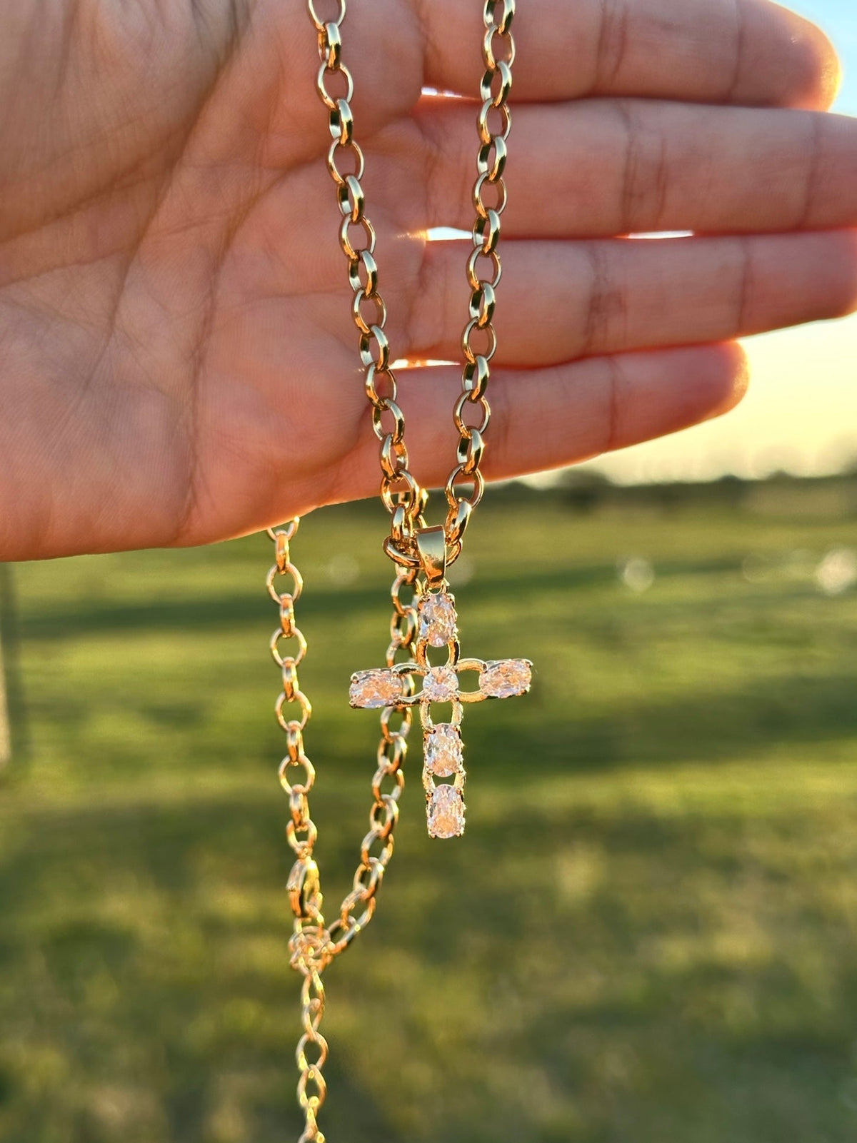 Colar Corrente Mini Elos Com Cruz Com Zircônias 45cm - Tiff Joias