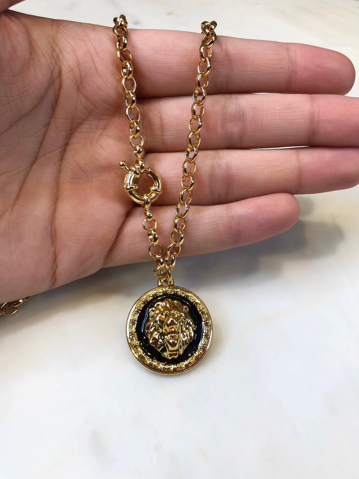 Colar Corrente Mini Elos Com Medalha Leão Resinado 50cm - Tiff Joias