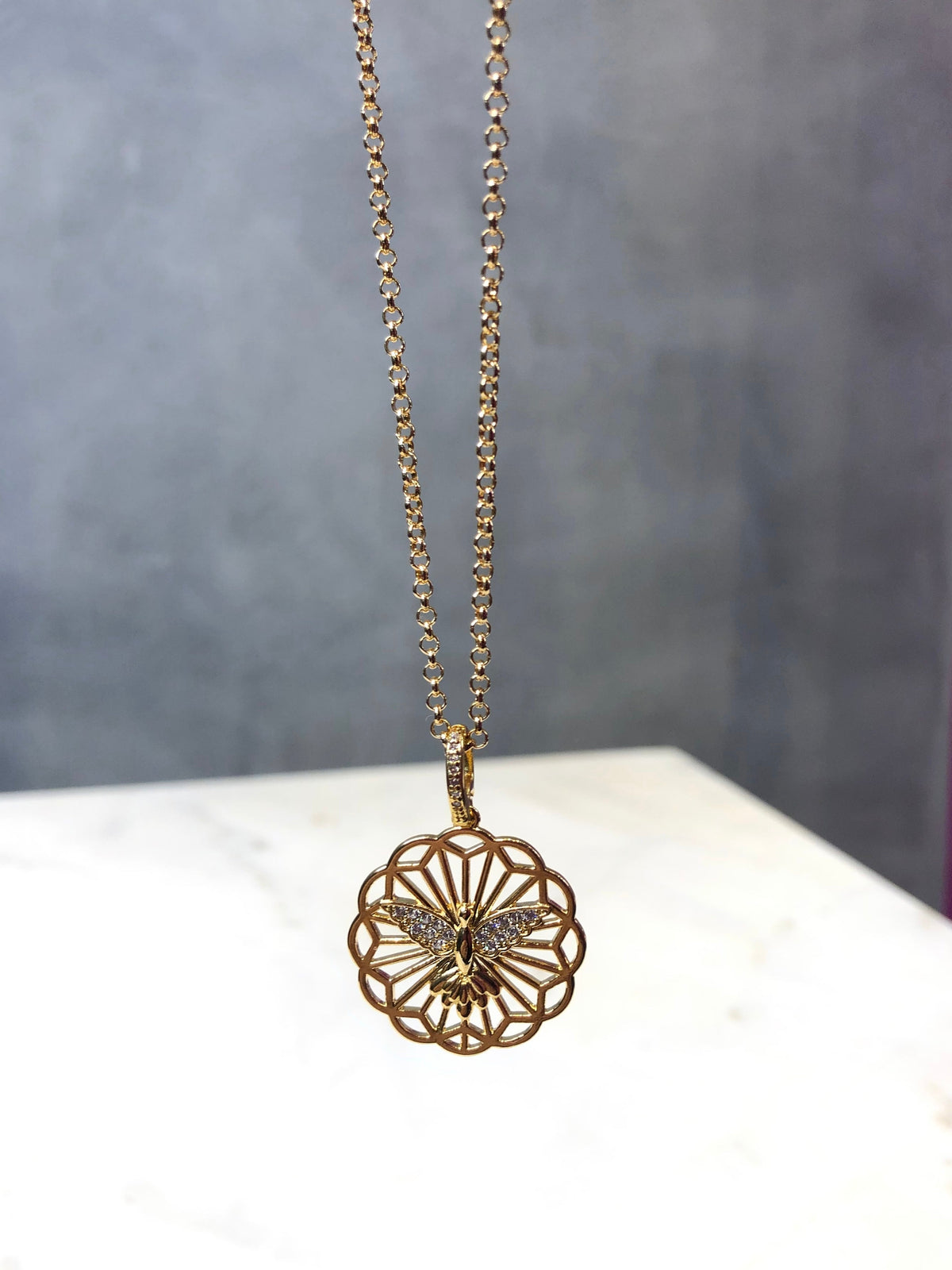 Colar Corrente Mini Portuguesa Medalha Divino Cravejado 45cm - Tiff Joias